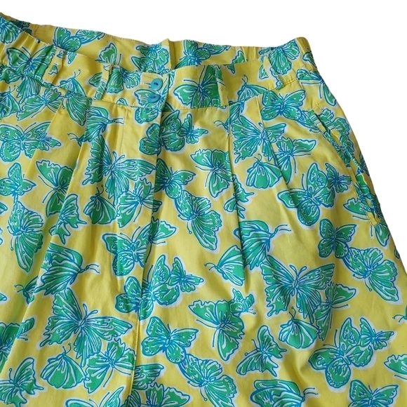 Y2K Lilly Pulitzer Green Yellow Butterfly Print High Rise Shorts Size 8 - Picture 2 of 4